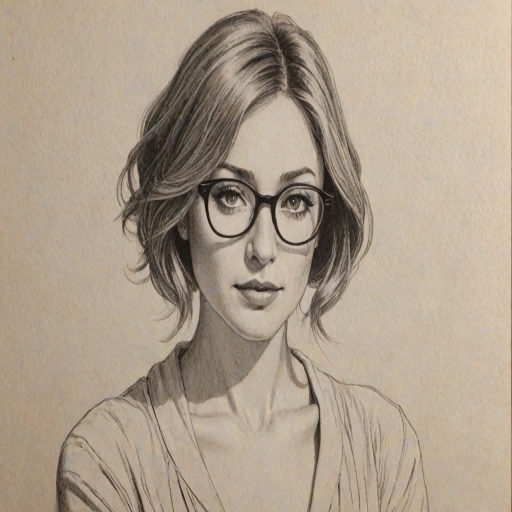 Superb Sasha Alexander, pencil sketch, portrait of Stunning woman 1926s in glasses, hair style beatnik, outline, clear lines, fine lines, 8k