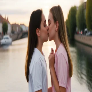 two girls kissing