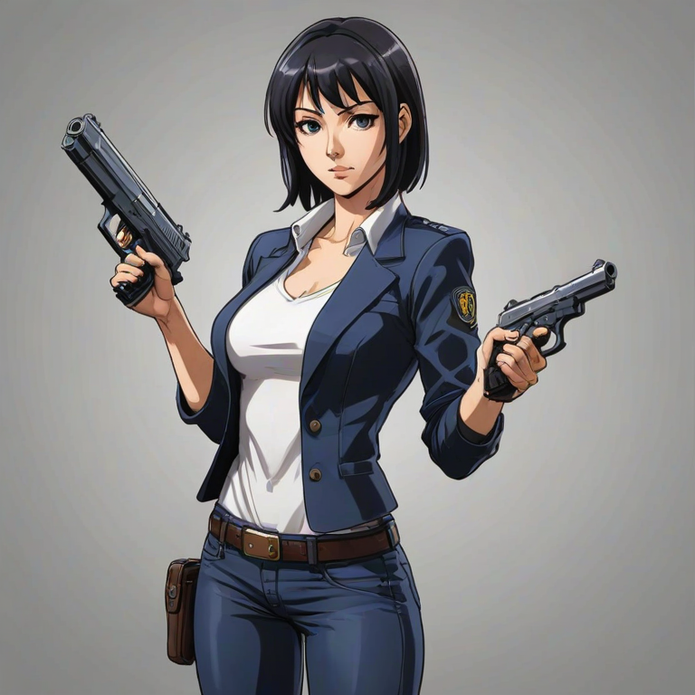 a cartoon anime manga woman holding a Beretta 92FS hand gun pistol