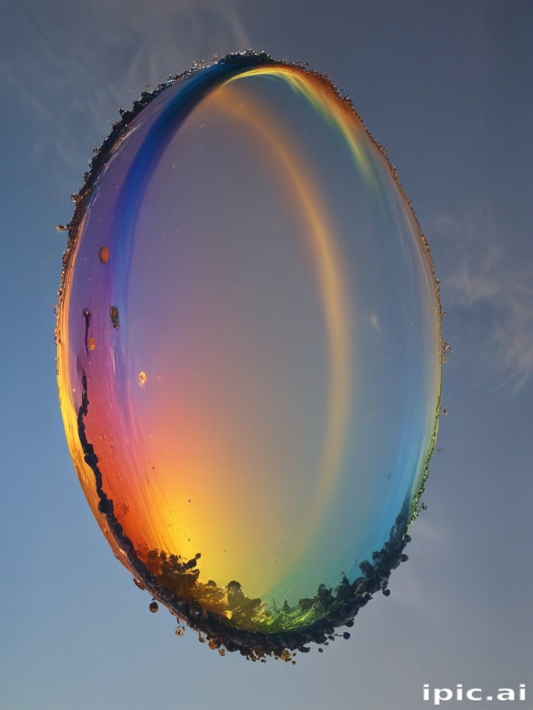 A Colorful Soap Bubble Reflecting a Beautiful Sky with Vibrant Hues