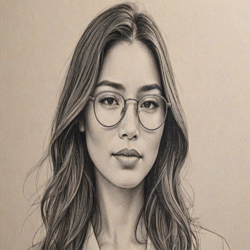 Gorgeous Jessica Gomes, pencil sketch, portrait of Stunning woman 1934s in glasses, hair style beatnik, outline, clear lines, fine lines, 8k