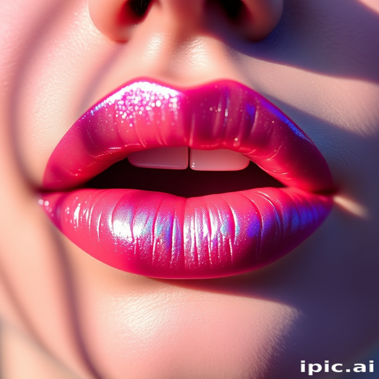 Ethereal iridescent "Mermaid's Whisper" lip topper transforms any lip color with a magical, color-shifting finish, creating a captivating play of light on smooth lips