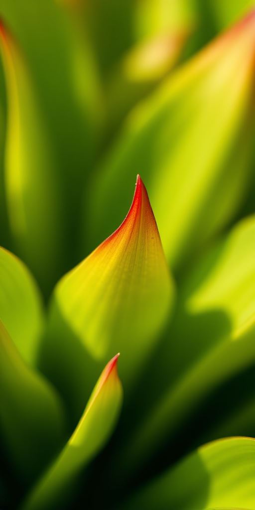 macro shot of fresh green leaves with reddish tips, f/2.8 aperture, 1/100 sec shutter speed, ISO 100, 100mm lens, natural lighting, soft focus background, Canon DSLR