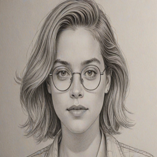 Dazzling Cole Sprouse, pencil sketch, portrait of Comely woman 1973s in glasses, hair style beatnik, outline, clear lines, fine lines, 8k