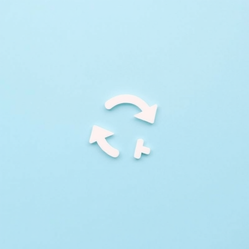 Create a minimalistic design of a refresh icon on a light blue background, camera settings: aperture f/4, ISO 100, shutter speed 1/200s, camera view: top-down, camera style: flat lay, camera type: digital SLR.