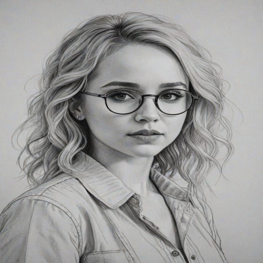 Stunning Juno Temple, pencil sketch, portrait of Beauteous woman 1933s in glasses, hair style beatnik, outline, clear lines, fine lines, 8k