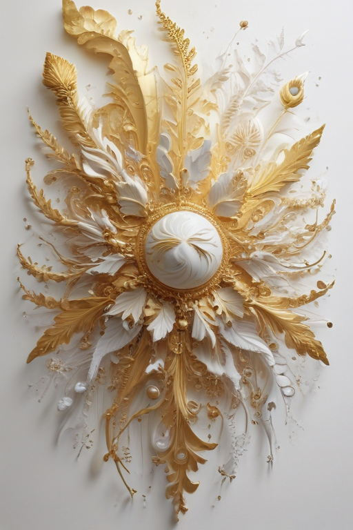 Intricate Golden and White Floral Wall Art with Elegant Curved Designs