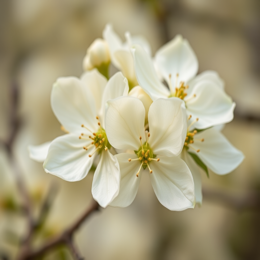 macro photography of creamy white dogwood flowers in full bloom, soft bokeh background, aperture f/2.8, shutter speed 1/100s, ISO 200, natural light, DSLR camera