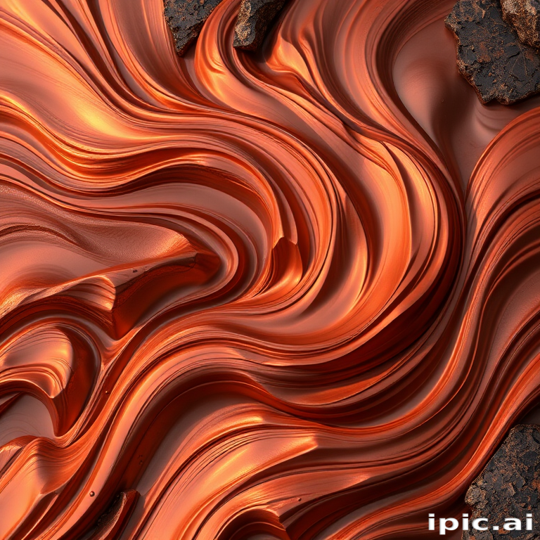Molten Copper River flows with rich, warm tones of burnished copper and bronze in long, cascading curls that seem to shimmer and shift in the light