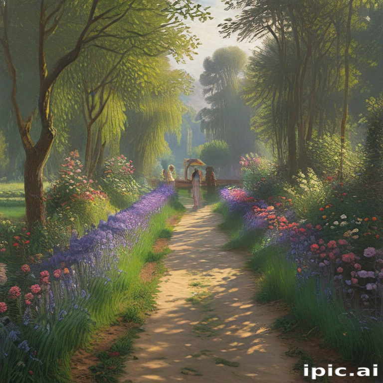 A Serene Stroll Through a Lush Garden Path Adorned with Flowers