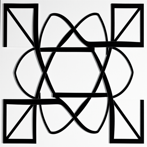 Create an abstract geometric design featuring interlocking shapes in a monochrome color scheme, captured with a DSLR camera at 50mm focal length, f/2.8 aperture, ISO 100, natural lighting, high contrast, and centered composition.