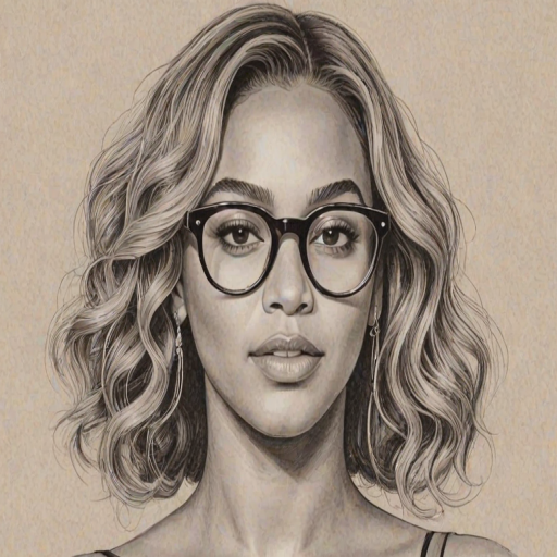 Sublime Beyonce, pencil sketch, portrait of Dazzling woman 1926s in glasses, hair style beatnik, outline, clear lines, fine lines, 8k