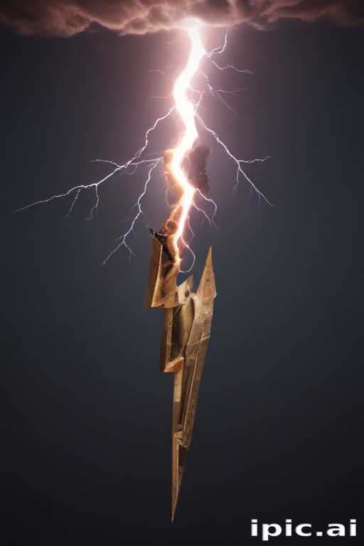Striking Artwork of a Golden Lightning Bolt Amidst a Dark Stormy Sky