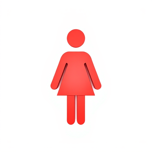 Create a high-resolution vector image of a red female figure icon on a white background, using a Canon EOS R5, 50mm lens, f/2.8 aperture, ISO 100, and 1/200 second shutter speed for sharpness and clarity.
