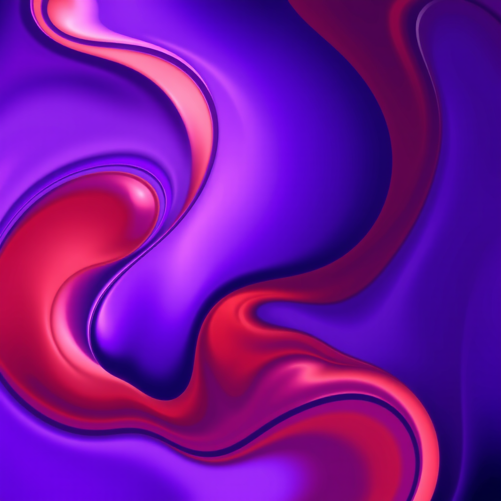 Create an abstract design featuring fluid shapes and vibrant colors, capturing a blend of purple and violet hues, using a DSLR camera with a 50mm lens at f/1.8, ISO 100, and a shallow depth of field to enhance detail and richness.