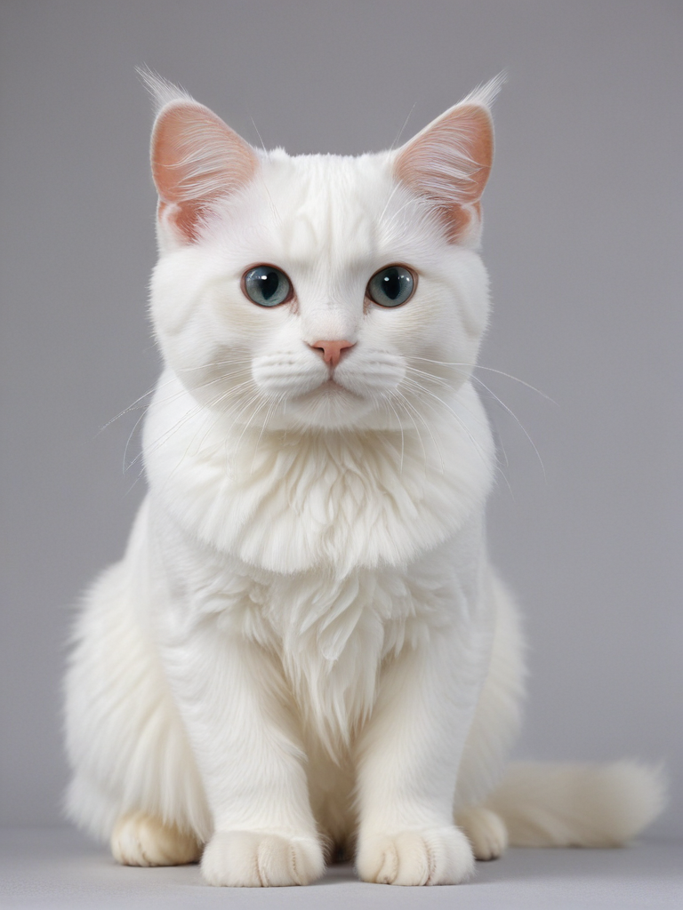 A Majestic White Cat with Striking Blue Eyes Posing Elegantly.