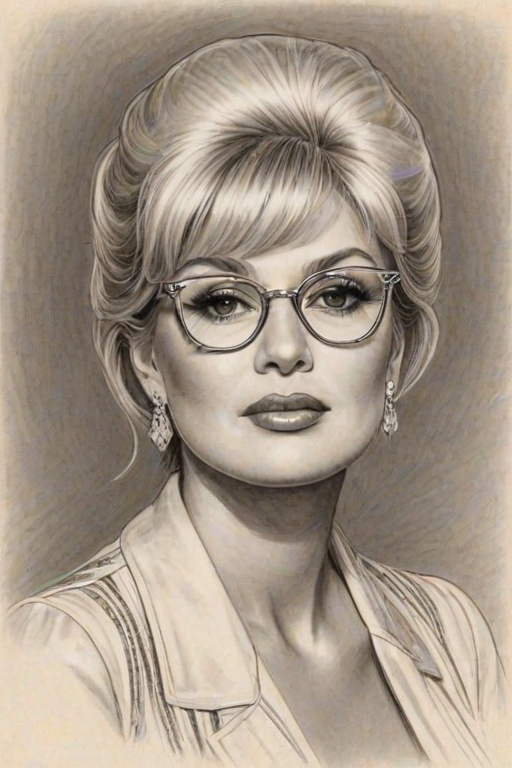 Pleasing Ivana Trump, pencil sketch, portrait of Enchanting woman 1921s in glasses, hair style beatnik, outline, clear lines, fine lines, 8k