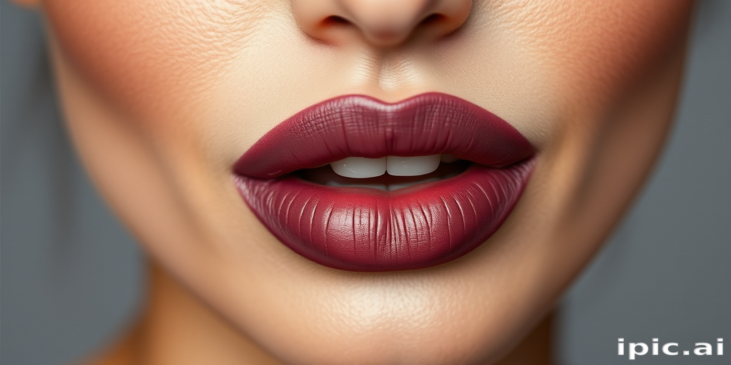 Elegant matte mauve lips featuring a subtle ombre effect, expertly lined and shaped to perfection, exuding sophistication in a high-fashion editorial style photograph