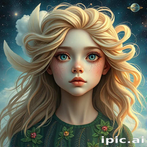 Create a series of imaginative portraits where each subject is infused with elements of fantasy and nature. The hair of the individuals should flow like clouds, varying from soft, fluffy cumulus to wispy cirrus strands, with hints of color reflecting a sunset or a clear blue sky. The eyes should be windows to entire galaxies, with stars, nebulae, and distant planets visible within them. Clothing should be adorned with nature motifs, such as floral patterns that bloom and change, vines that seem to grow and wrap around, or feathers that shimmer with iridescence. Each portrait should capture a unique personality, blending human features with the ethereal beauty of the natural and cosmic world. The backgrounds can vary, from starry night skies to enchanted forests, adding depth and context to the magical realism of the portraits