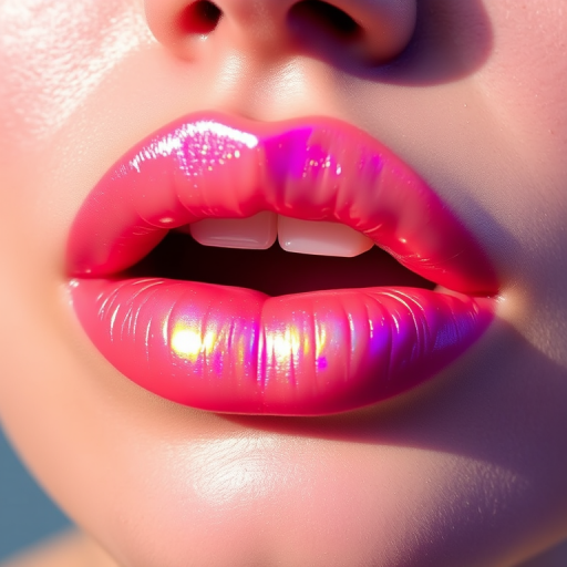 Holographic lip oil titled "Prismatic Glow," nourishing lips while imparting a subtle rainbow sheen and hydrated look