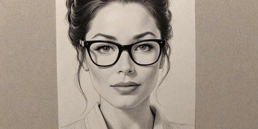 Charming Lynn Collins, pencil sketch, portrait of Appealing woman 1956s in glasses, hair style beatnik, outline, clear lines, fine lines, 8k