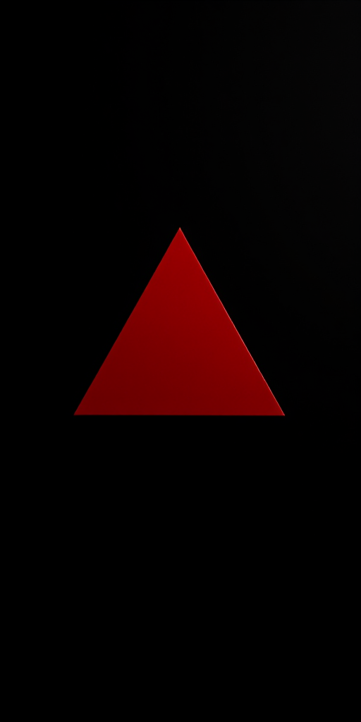 Create a high-resolution image of a red triangle on a black background, using a DSLR camera, aperture f/2.8, ISO 100, shutter speed 1/200 sec, focused from a 50mm lens with a shallow depth of field to enhance clarity.