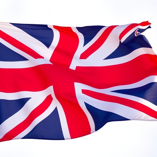 high-resolution image of the United Kingdom flag waving in the wind, DSLR camera, f/8 aperture, 1/250 sec shutter speed, 50mm lens, natural lighting, 4K quality