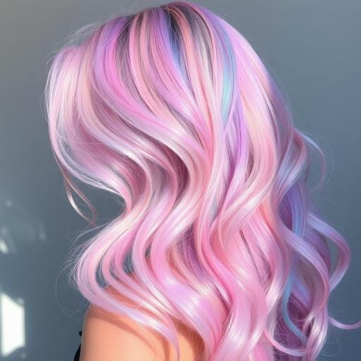 Iridescent opal-inspired hair featuring a blend of pastel hues that shift in the light, styled in mermaid waves for an ethereal "Mystic Prism" effect