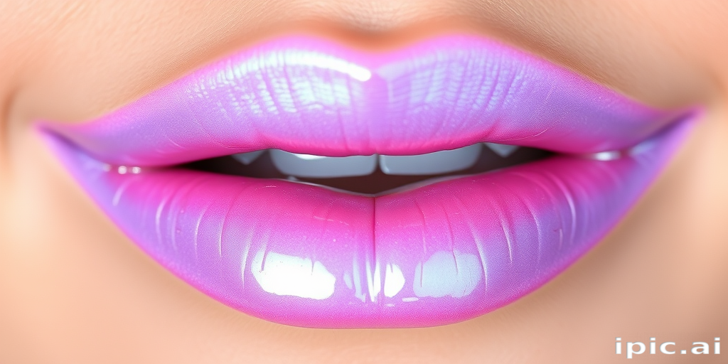 Iridescent lavender lips with a glossy finish, "Ethereal Aura" showcases a unique color-shifting effect that changes from pale purple to pink in different lighting