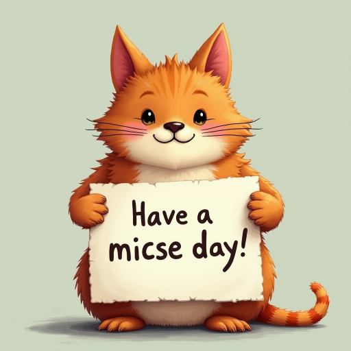 cat holding a note which says "Have a mice day!"