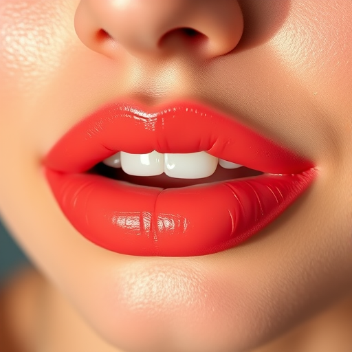 Vibrant coral lip tint "Sunset Serenade" featuring a glossy finish and subtle shimmer, perfect for summer evenings, enhancing natural lip contours with a plumping effect