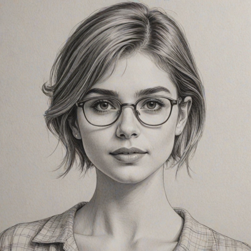 Dazzling Sami Gayle, pencil sketch, portrait of Sublime woman 1976s in glasses, hair style beatnik, outline, clear lines, fine lines, 8k