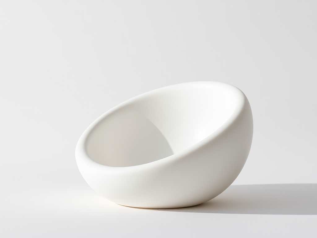 Create a high-resolution image of a sleek, curved white object with a smooth finish, captured using a Canon EOS R5, with an aperture of f/5.6, a shutter speed of 1/250 sec, and a 50mm lens in a minimalistic studio setting with soft, diffused lighting.