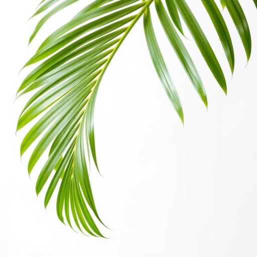 regenerate an image of a single green palm leaf against a white background
