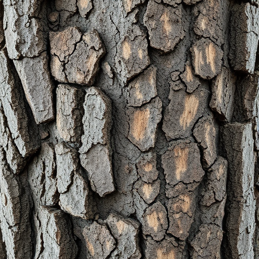 Create a high-resolution close-up image of textured tree bark with intricate patterns, using a DSLR camera at f/2.8 aperture, ISO 100, 50mm lens, in natural light, capturing rich details and contrasting colors.