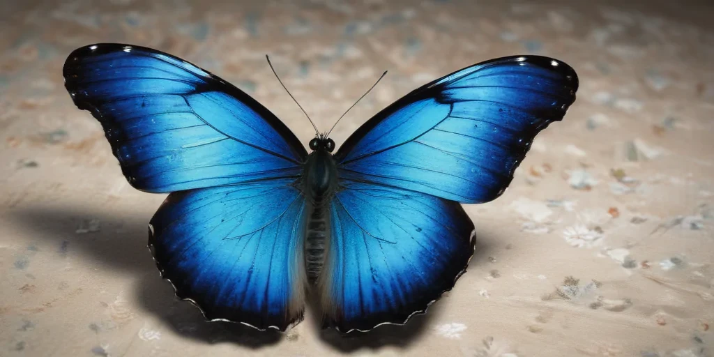 A Stunning Blue Butterfly Displaying Its Vibrant Wings on Soft Background