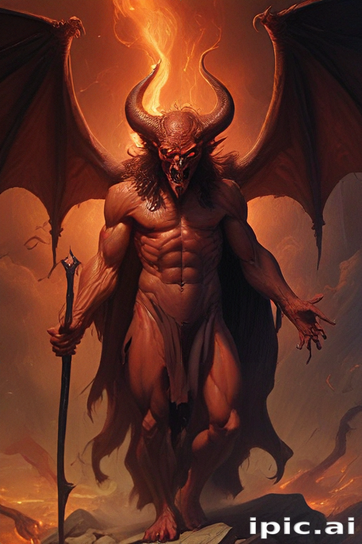 Epic Depiction of a Powerful Demon Emerging from Fiery Abyss