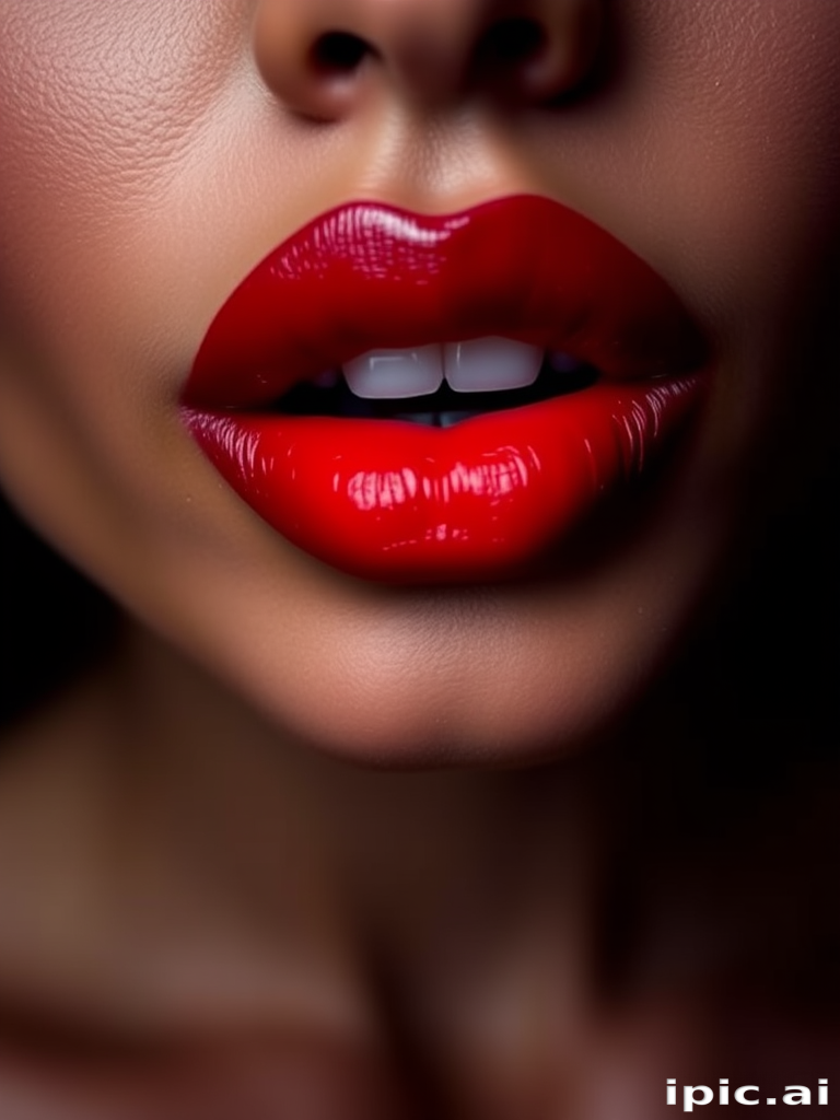 Daring ombre lips transitioning from deep burgundy to bright red, expertly blended for a striking gradient effect, photographed against a contrasting dark background