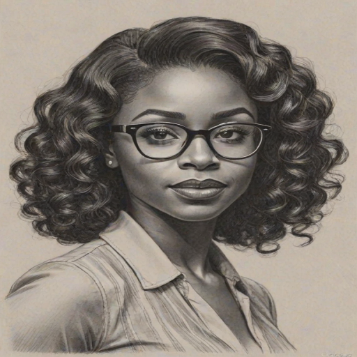 Enticing Teyonah Parris, pencil sketch, portrait of Enchanting woman 1939s in glasses, hair style beatnik, outline, clear lines, fine lines, 8k
