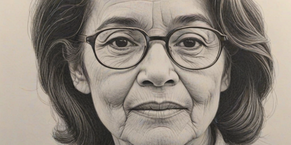 Ravishing Dolores Huerta, pencil sketch, portrait of Ravishing woman 1971s in glasses, hair style beatnik, outline, clear lines, fine lines, 8k