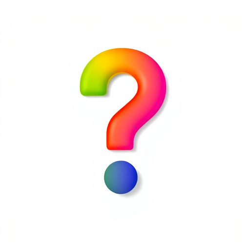 Create a vibrant rainbow question mark graphic with a smooth gradient fill and a white background, using a Canon EOS R5 camera with a 50mm lens, aperture f/2.8, ISO 100, and 1/200 sec shutter speed, shot in close-up view.
