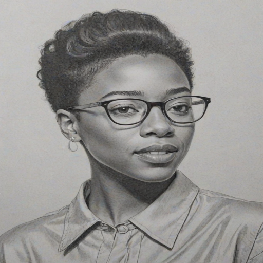 Splendid Samira Wiley, pencil sketch, portrait of Fetching woman 1965s in glasses, hair style beatnik, outline, clear lines, fine lines, 8k