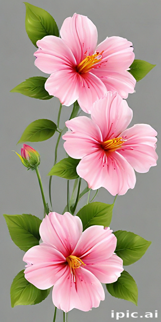 Delicate Pink Hibiscus Flowers with Lush Green Leaves Against a Soft ...