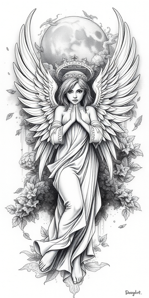 black and white angel drawings