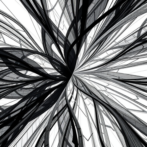 Regenerate a high-quality abstract black and white design with a modern aesthetic, using a Canon EOS R5, 50mm lens, f/1.8 aperture, ISO 100, and a top-down view capturing intricate patterns and textures.
