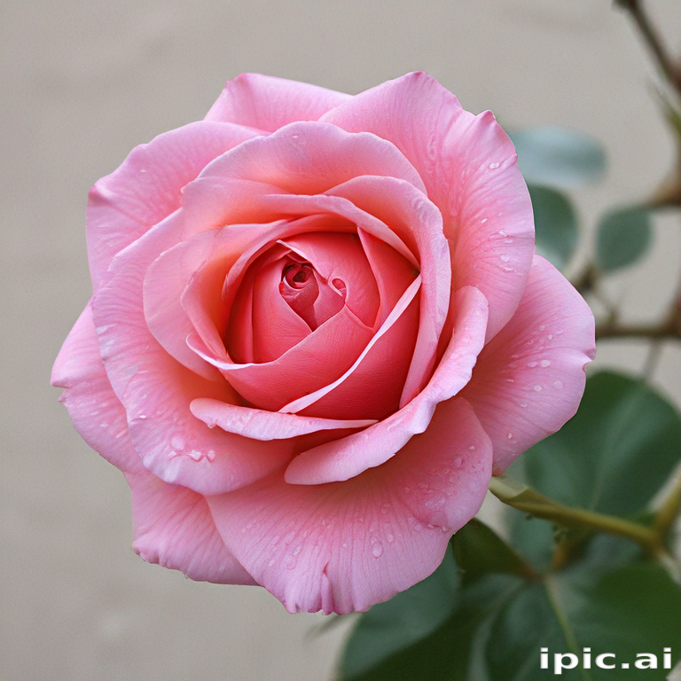 A Beautiful Pink Rose with Delicate Petals and Dew Drops Glistening.