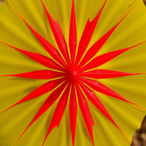 Create an image of a red radial pattern with 12 evenly spaced wedges emanating from the center, using a professional DSLR camera with a 50mm lens, f/8 aperture, ISO 100, and shot in direct sunlight to enhance color vibrancy and clarity.