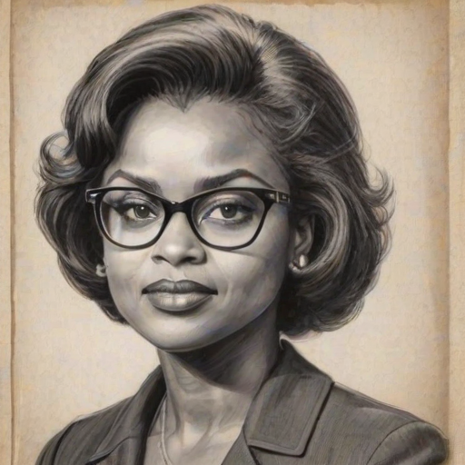 Alluring Anita Hill, pencil sketch, portrait of Lovely woman 1961s in glasses, hair style beatnik, outline, clear lines, fine lines, 8k