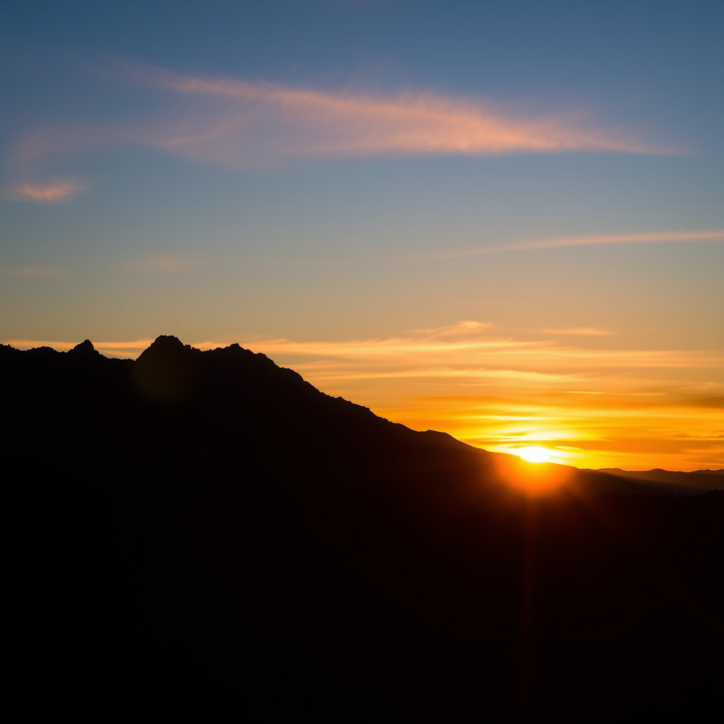 Capture a clear silhouette of a mountain range at sunset with vibrant colors in the sky, using a DSLR camera at f/8 aperture, 1/200s shutter speed, ISO 100, with a landscape view to enhance image quality.