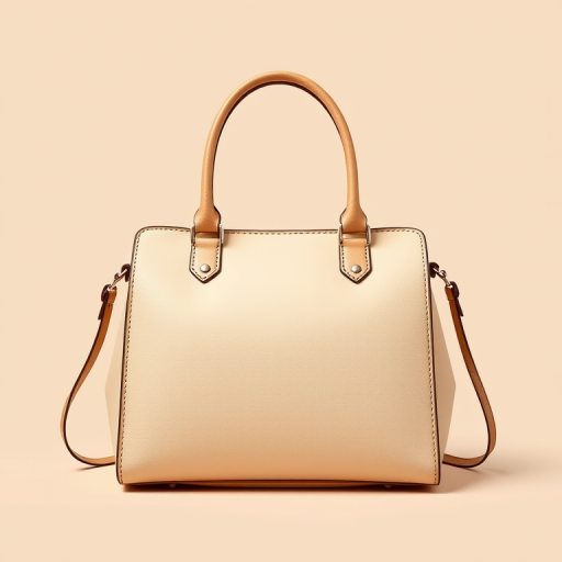 Create a high-resolution vector-style image of a simple beige handbag with brown outline, shot with a DSLR camera at a 50mm lens with an aperture of f/2.8, using a neutral background to enhance the bag's details and color contrast.